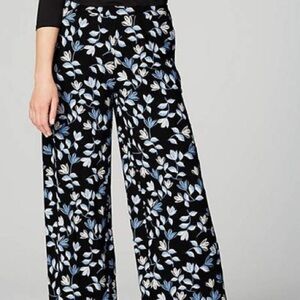 J. Jill Black Blue Cream Leaf Print Pants Full-Leg Cropped Women’s Size Small
